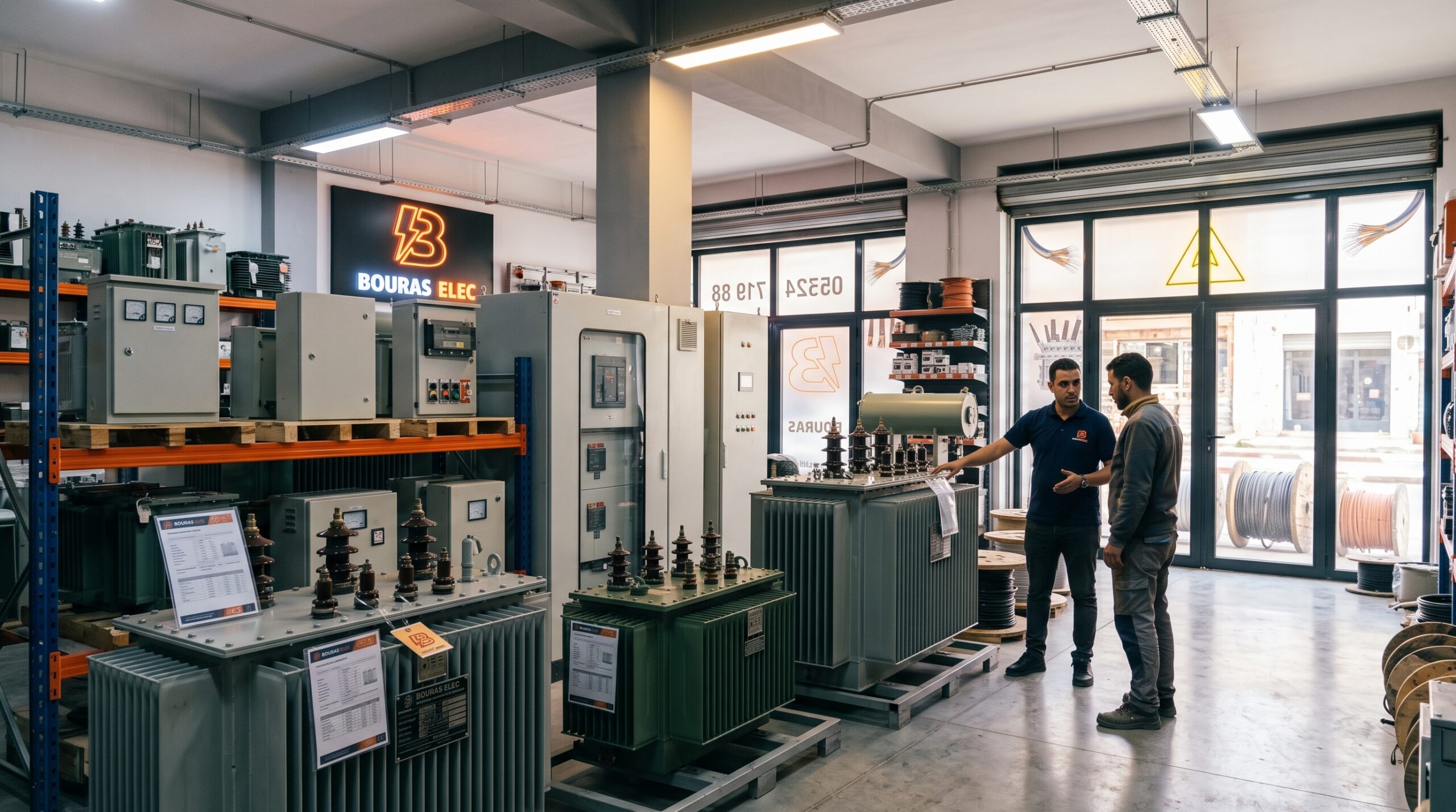 Équipe technique Bouras Elec assemblant une armoire électrique de puissance en atelier